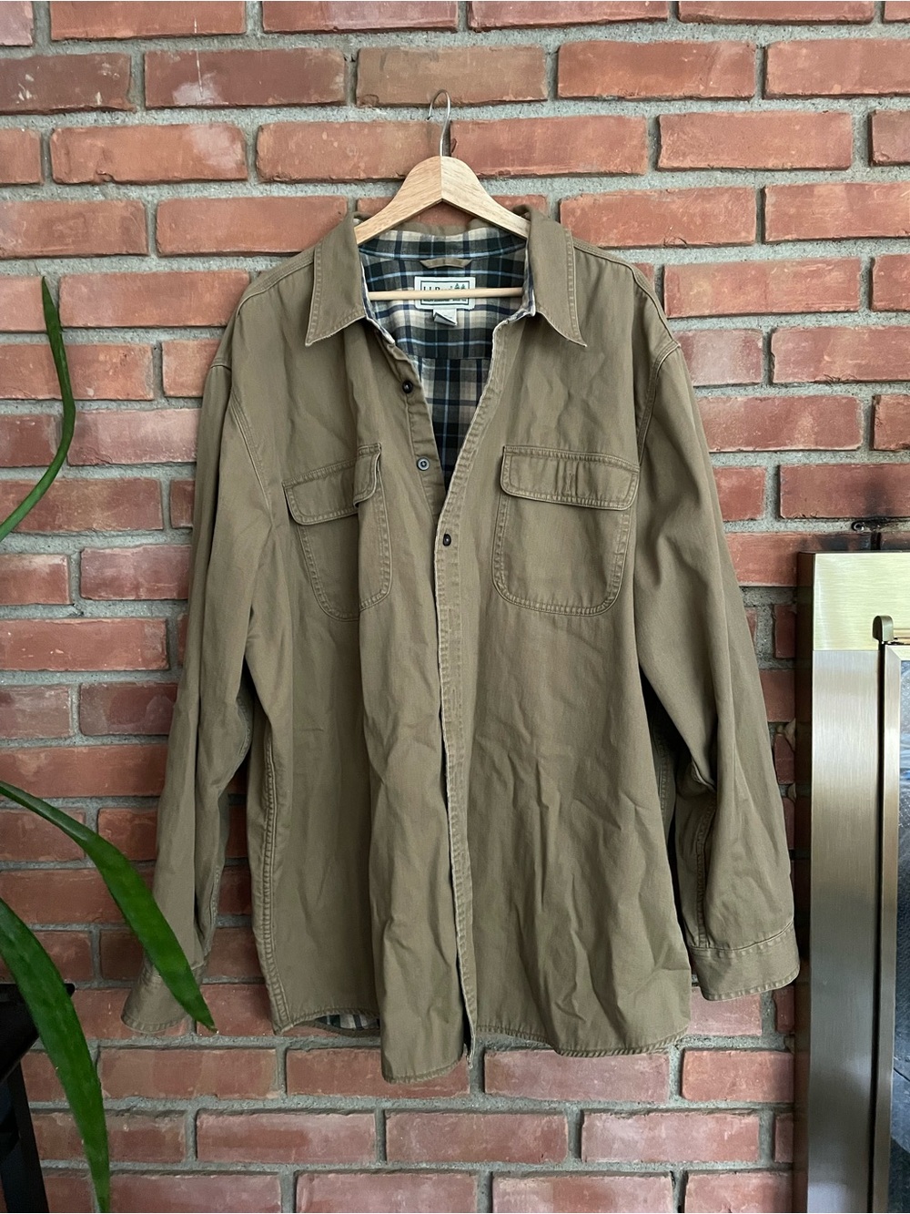Vintage 00s L.L.Bean Flannel Lined Shirt Jac XXL Khaki Workwear